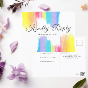 Regenboog bruiloft vriendelijk antwoord RSVP Briefkaart