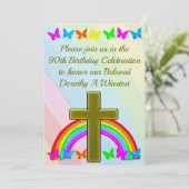 REGENBOOG CHRISTELIJK 90E VERJAARDAG UITNODIGING (Staand voorkant)