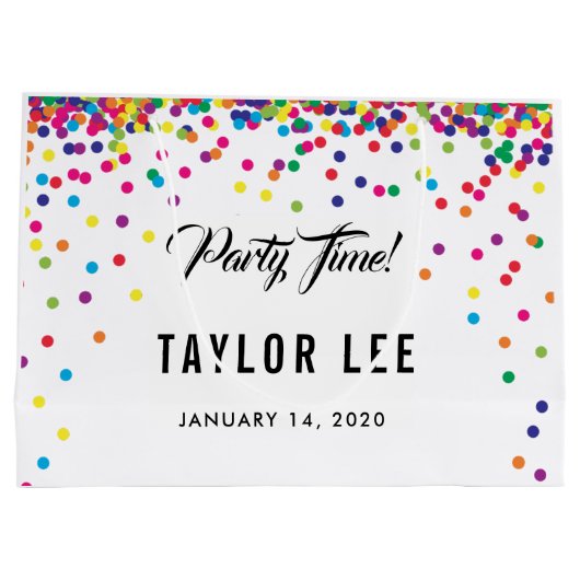 Regenboog confetti strooit verjaardagsfeestje groot cadeauzakje (Achterkant)