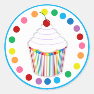 Regenboog Cupcake en Cherry Ronde Sticker