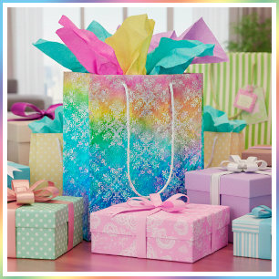 [Regenboog Damast] Elegante Kleurrijke Zachte Past Medium Cadeauzakje
