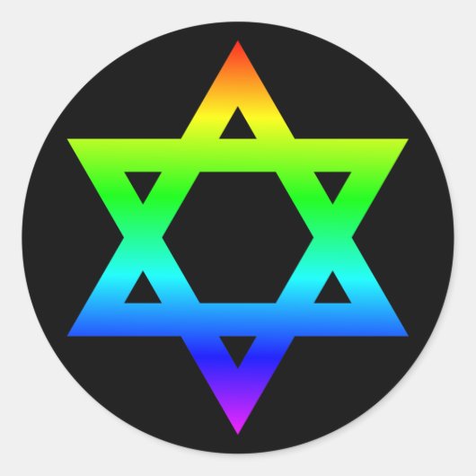 Regenboog davidster ronde sticker (Voorkant)