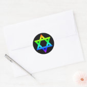 Regenboog davidster ronde sticker (Envelop)