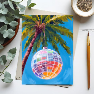 Regenboog Disco Bal   Pastel Watercolor Schilderij Briefkaart