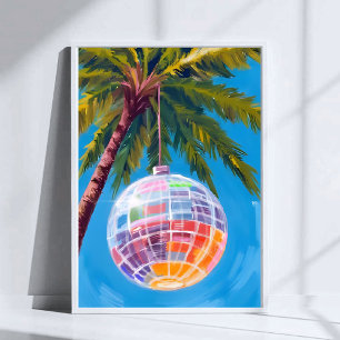 Regenboog Disco Bal Pastel Watercolor Schilderij Poster