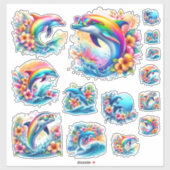 Regenboog Dolfijn en Ocean Retro Sticker Sheet (Vel)