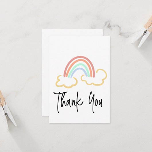 Regenboog Doodle Kunst Bedankt Script Kleurrijk Kaart (Voorkant / Achterkant in situ)