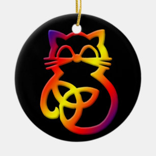 Regenboog Drie-eenheid Knoop Keltische Kat Ornamen Keramisch Ornament