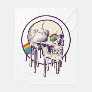 Regenboog druipende schedel vintage graveerontwerp fleece deken