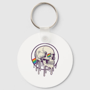 Regenboog druipende schedel vintage graveerontwerp sleutelhanger