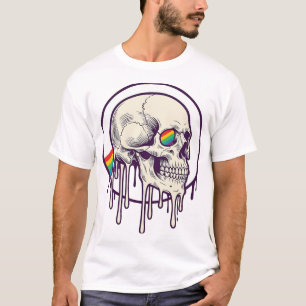 Regenboog druipende schedel vintage graveerontwerp t-shirt