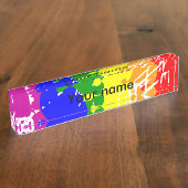 Regenboog druipende verf verontrust naambordje (Zijkant)