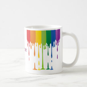 Regenboog Druppelende Verf Vloeibare Abstracte Kun Koffiemok