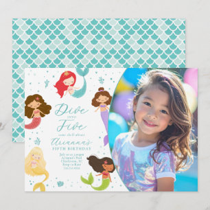 Regenboog Duik in Vijf Zeemeermin Verjaardag Kaart