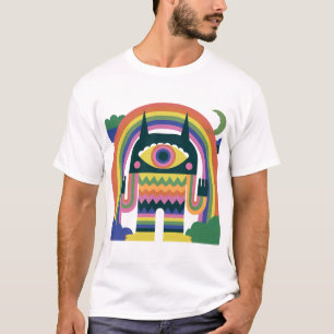 Regenboog Een-Oog Monster Volkskunst T-shirt
