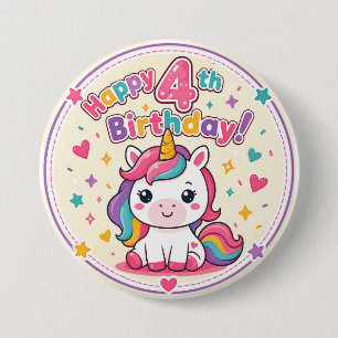 Regenboog Eenhoorn 4e Verjaardag Magisch Papieren Ronde Button 7,6 Cm