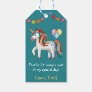 Regenboog Eenhoorn, Ballonnen & Slinger Verjaardag Cadeaulabel