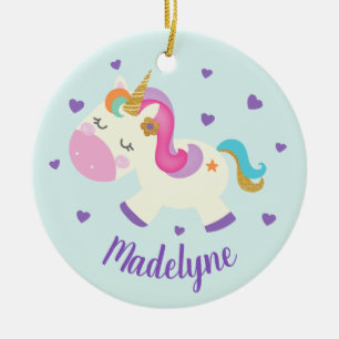 Regenboog Eenhoorn Glitter Kerst Aqua Naam Keramisch Ornament