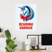 Regenboog Eenhoorn Hoofd Lezen Poster (Thuiskantoor)