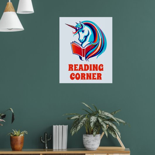 Regenboog Eenhoorn Hoofd Lezen Poster (Woonkamer 1)