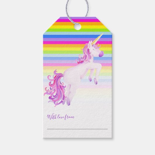 Regenboog eenhoorn kunst baby shower display gesch cadeaulabel (Voorkant)