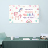 Regenboog Eenhoorn Meisje Verjaardagsfeestje Vinyl Spandoek (Beurs)
