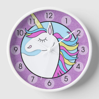 Regenboog Eenhoorn Mooie Paarse Ronde Wandklok