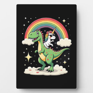 Regenboog Eenhoorn rijdt op T rex - Dinosaur Boys Fotoplaat