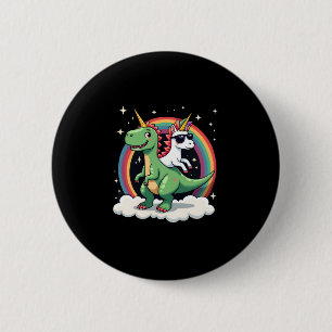 Regenboog Eenhoorn rijdt op T rex - Dinosaur Boys  Ronde Button 5,7 Cm