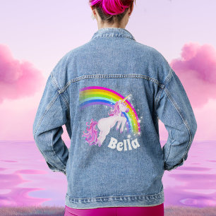 Regenboog eenhoorn springende meisjesnaam denim jacket