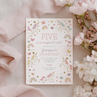 Regenboog Eenhoorn Vlinder Meisjes 5e Verjaardag Kaart