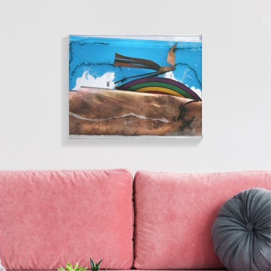 Regenboog en Abstracte vogel K7 1986 Gemengde drag Canvas Afdruk (Insitu (Woonkamer))