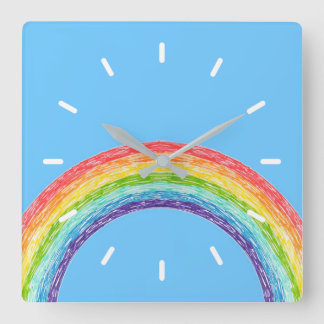 Regenboog en blauwe lucht vierkante klok