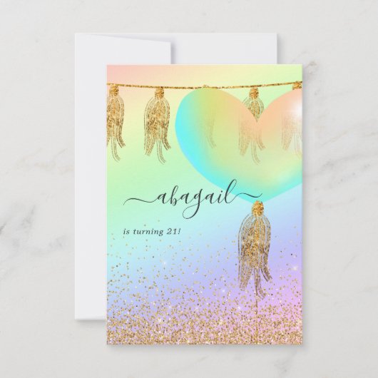 Regenboog en goud en roze verjaardagsfeestje kaart (Voorkant)