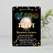 Regenboog en Goud op Zwarte Funky Disco Party Folie Uitnodiging (Staand Voorkant)