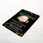 Regenboog en Goud op Zwarte Funky Disco Party Folie Uitnodiging (Gedraaid)