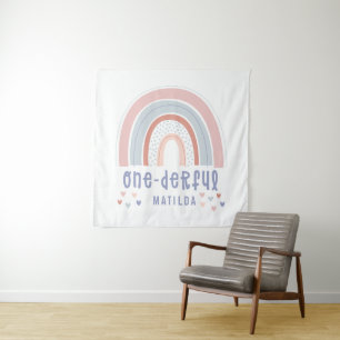 Regenboog en hart 1e verjaardag gepersonaliseerde  wandkleed