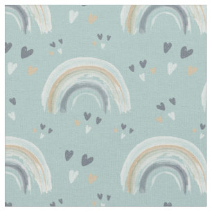 Regenboog en harten in Boho Muted Blue Pattern Stof