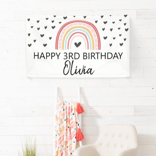 Regenboog en harten verjaardagsfeestbanner spandoek (Insitu)