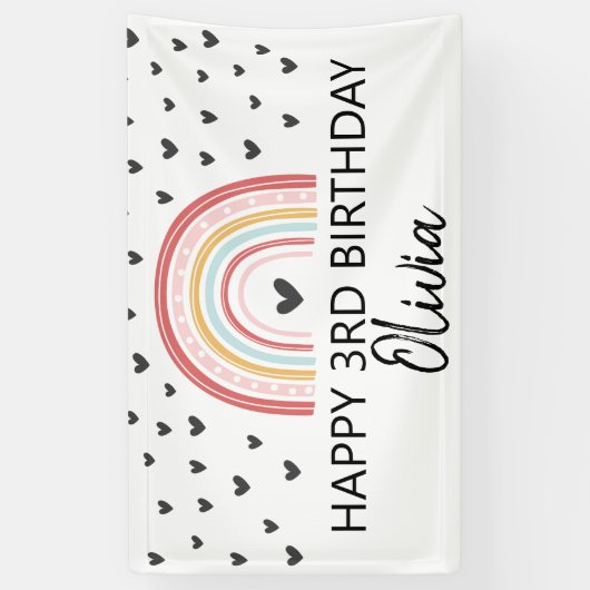 Regenboog en harten verjaardagsfeestbanner spandoek (Verticaal)