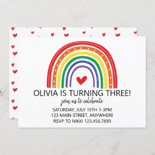 Regenboog en harten verjaardagsfeestje uitnodigen kaart