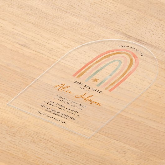 Regenboog en ster Boho Baby Sprinkle Shower Arch Acryl Uitnodigingen (Laagn)
