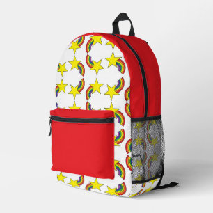 Regenboog en Ster Print Rugzak Met Rood en Zwart
