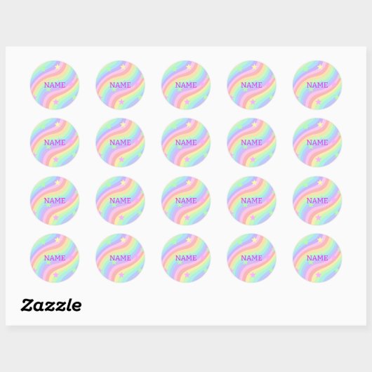 Regenboog en sterren ronde sticker (Vel)