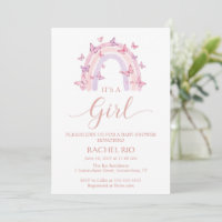 Regenboog en vlinder Baby shower uitnodiging