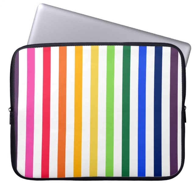 Regenboog en witte strepen laptop sleeve (Voorkant)