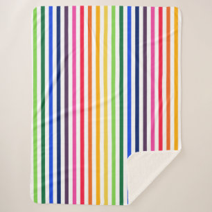 Regenboog en witte strepen sherpa deken