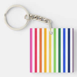 Regenboog en witte strepen sleutelhanger
