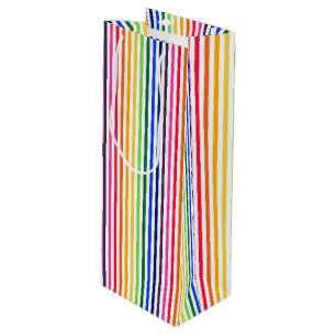 Regenboog en witte strepen wijn cadeautas