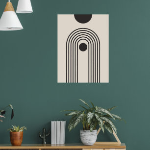 Regenboog en Zon, Boho Abstracte Geometrische Kuns Poster
